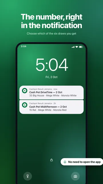 A Cash Pot result notification showing the number and its meaning